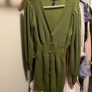Green Button-Up Cardigan Dress